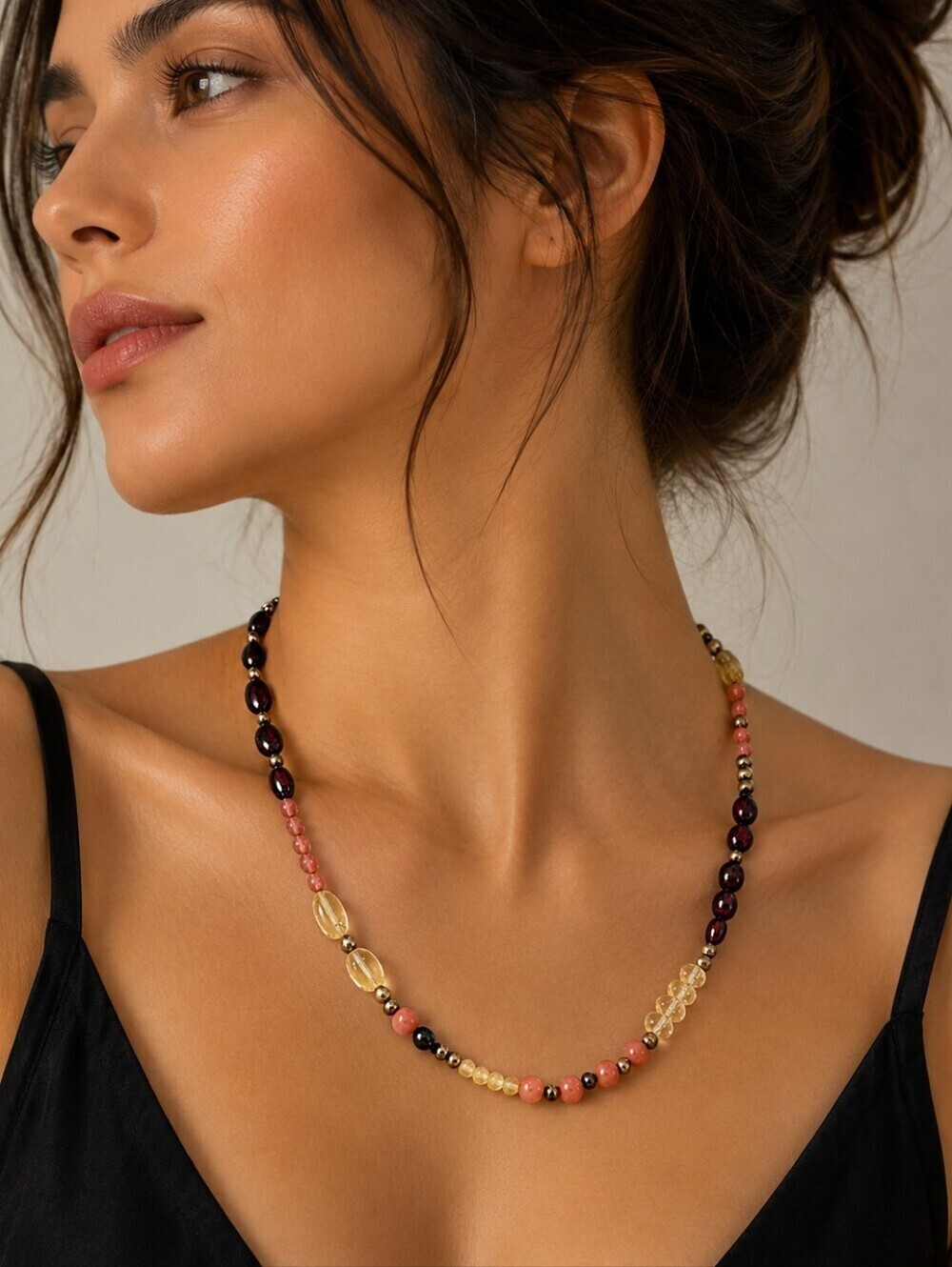 VTG KARL LAGERFELD 1990s Garnet Quartz Beaded Necklace